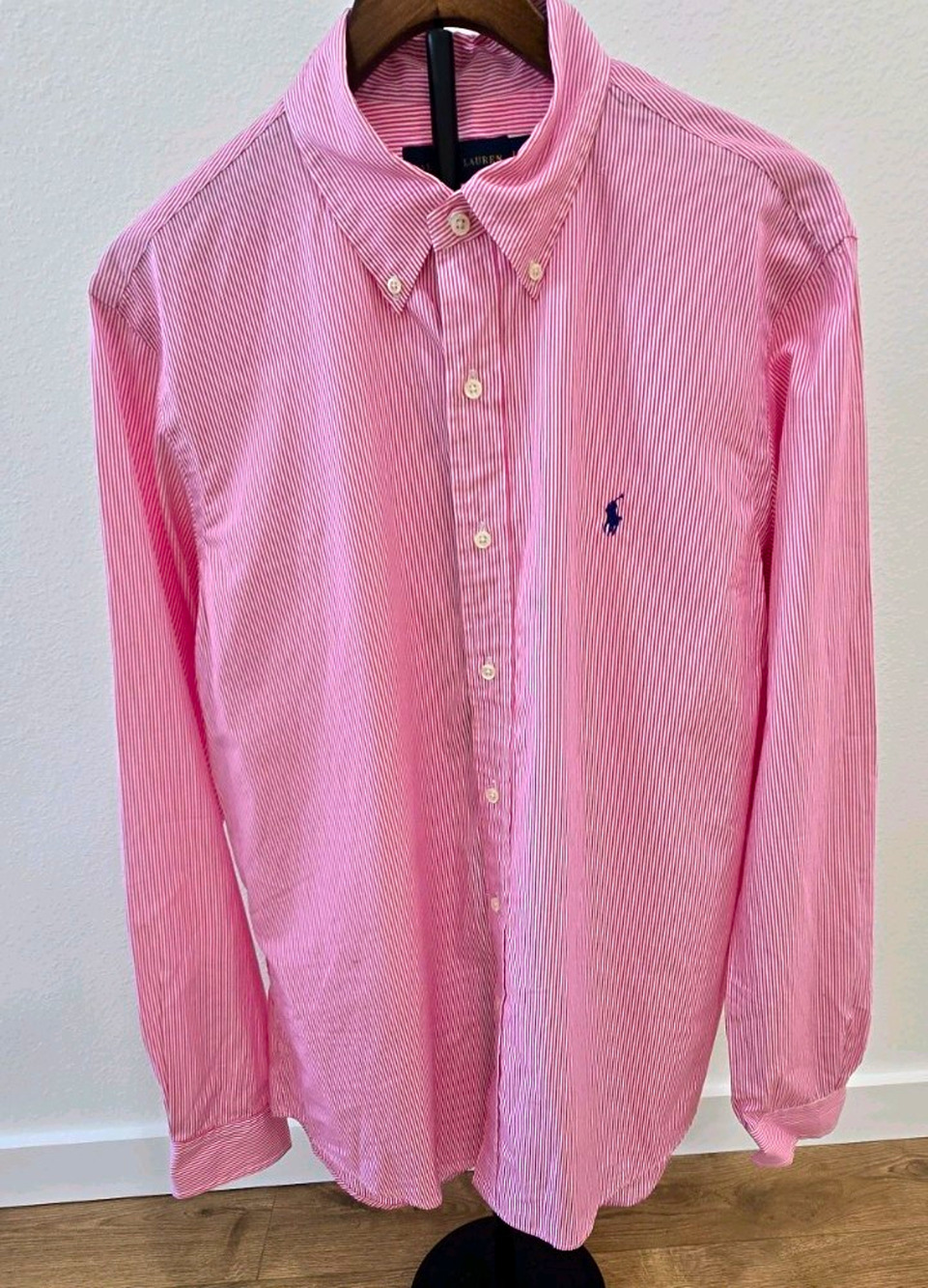 Ralph Lauren Men’s L 100% Cotton Pink White Stripe Button Down Pony Shirt